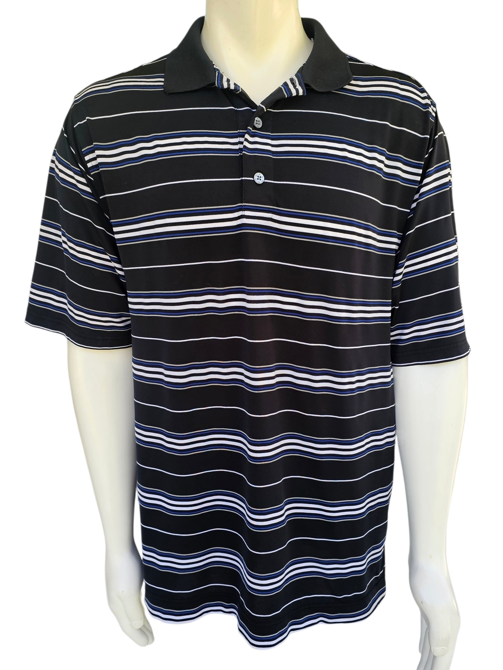FootJoy Polo Shirt Mens Large Black Blue Stripe Golf Performance FJ